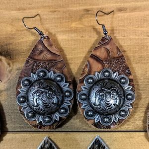 Leather Concho Earrings
